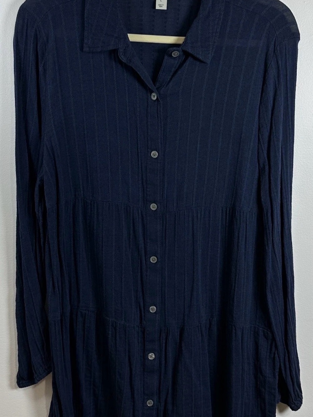 Navy Soft with Chic Vertical Stripes and Button-Down Women Blouse